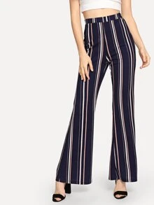SHEIN 條紋喇叭擺長褲 - 彩色 - 查看 1