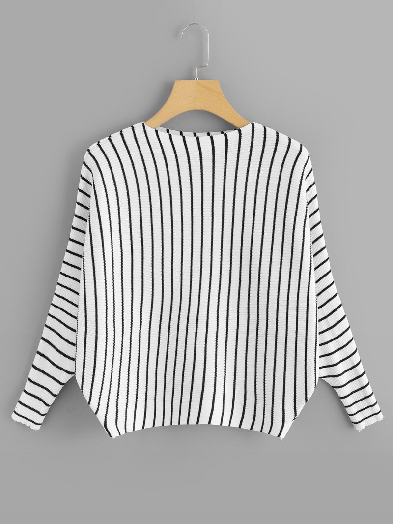 

Striped Round Neck Sweater, Black and white
