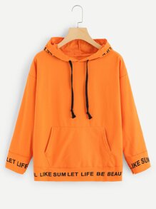 Letter Print Drawstring Detail Sweatshirt