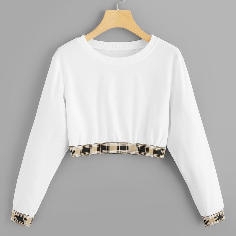 

Cut And Sew Panel Plaid Sweatshirt, White