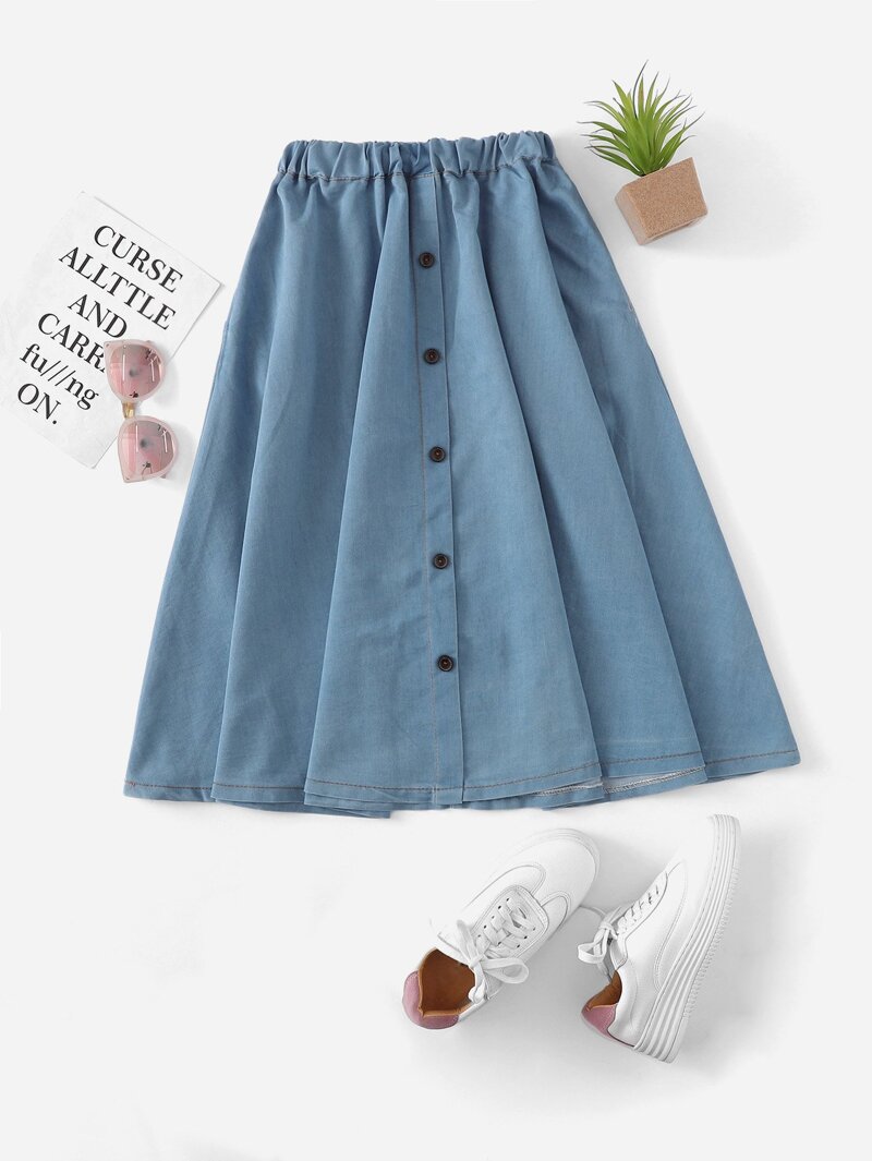 

Denim Single Breasted Skirt, Blue