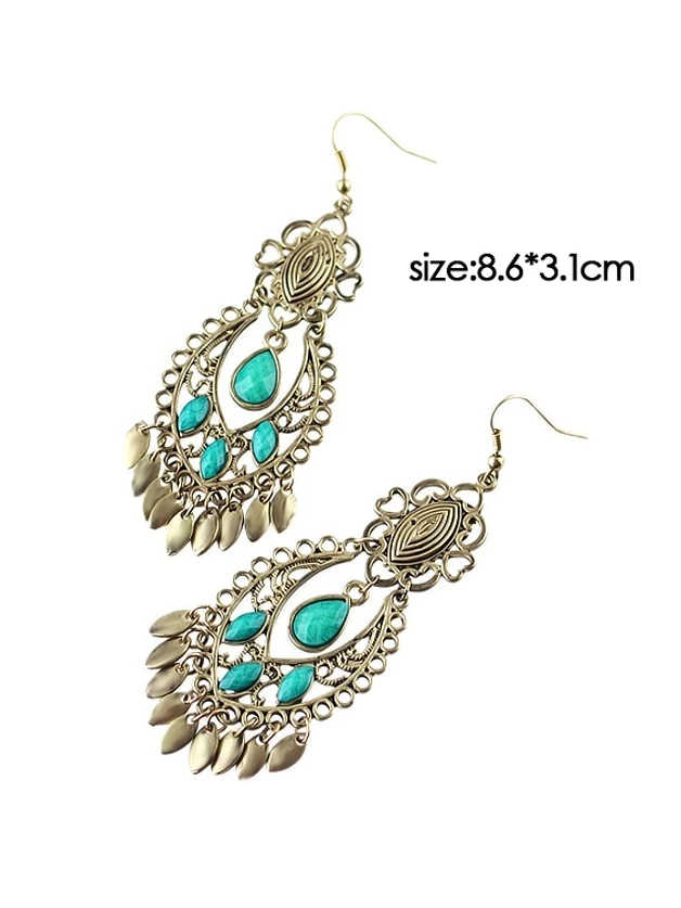 Blue Indian Design Acrylic Beads Big Chandelier Earringsfor Women Romwe Blue Indian Design Acrylic Beads Big Chandelier Earrings