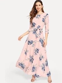 Floral Print Self Tie Maxi One Piece Dress Shein In Floral Print Self Tie Maxi One Piece Dress Shein In