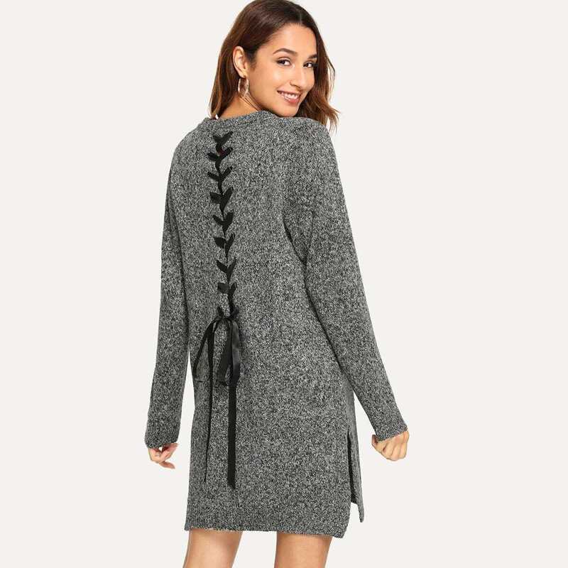 

Lace Up Back Split Jumper, Grey