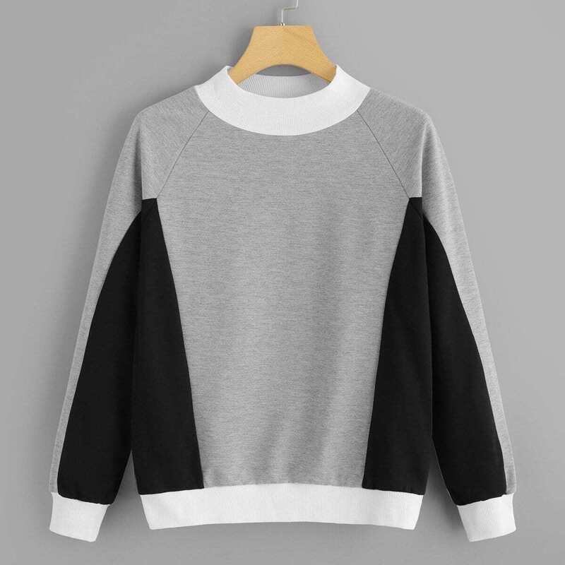 

Colorblock Round Neck Sweatshirt, Grey