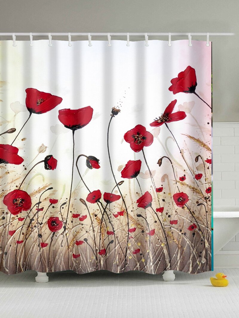 

Flower Print Shower Curtain With 12 Hooks, Multicolor