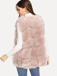SHEIN Open Front Textured Fluffy Vest - Dusty Pink - View 2
