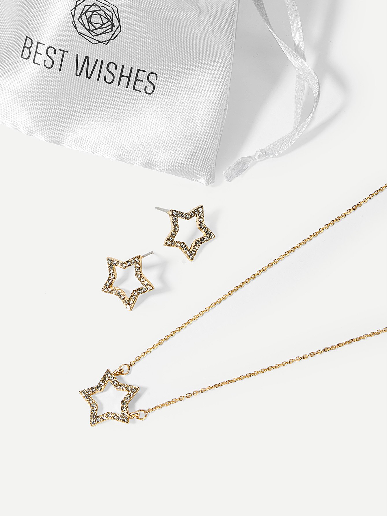 Rhinestone Star Pendant Necklace & Stud Earrings