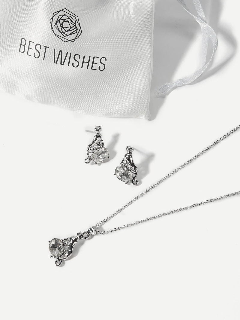 

Animal Charm Rhinestone Necklace & Stud Earrings