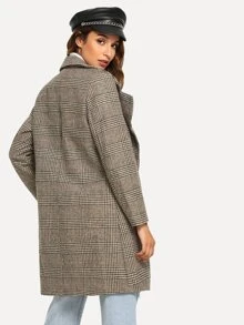 Double Breasted Glen Plaid Pea Coat - Multicolor - View 2