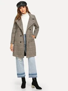 Double Breasted Glen Plaid Pea Coat - Multicolor - View 4