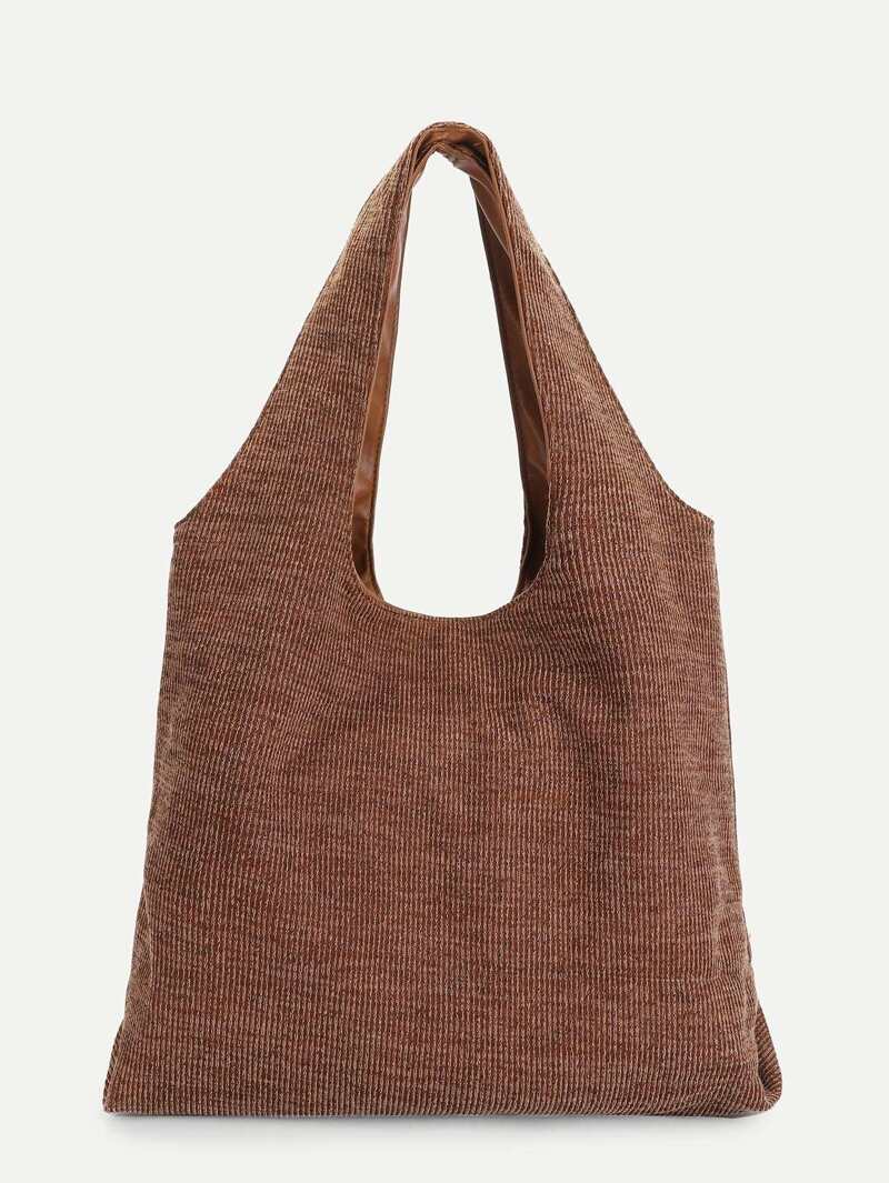 

Magnetic Buckle Knit Tote Bag, Brown