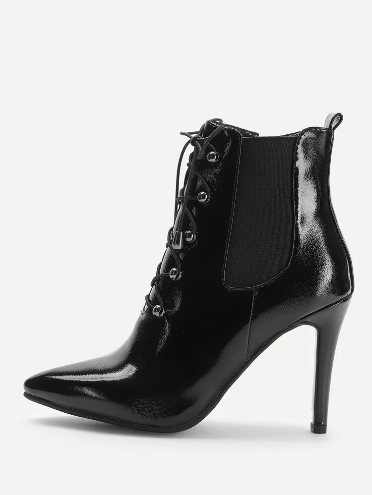 patent tie up boots