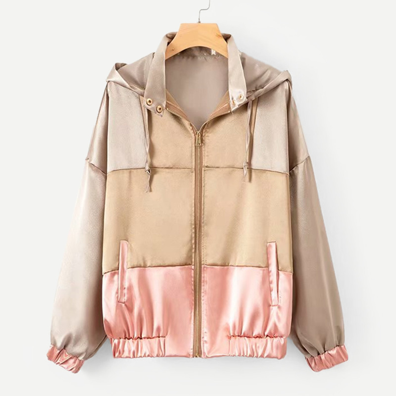 

Satin Cut And Sew Hooded Jacket, Multicolor