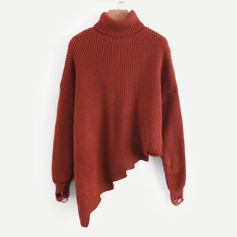 

Drop Shoulder Asymmetric Hem Jumper, Red