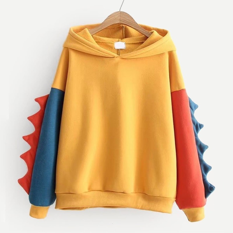 

Contrast Sleeve Hooded Sweatshirt, Yellow