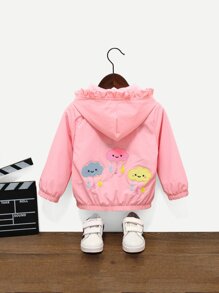 Toddler Girls Embroidery Detail Cloud Pattern Hooded Jacket
