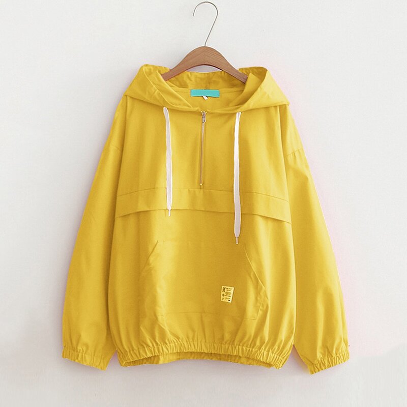 

Drawstring Hoodie Zip Front Jacket, Yellow