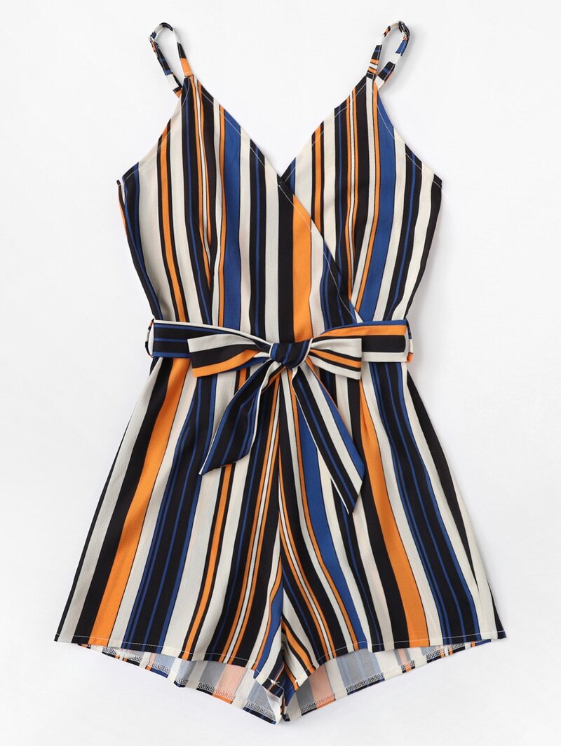 

Plus Striped Belted Cami Jumpsuit, Multicolor