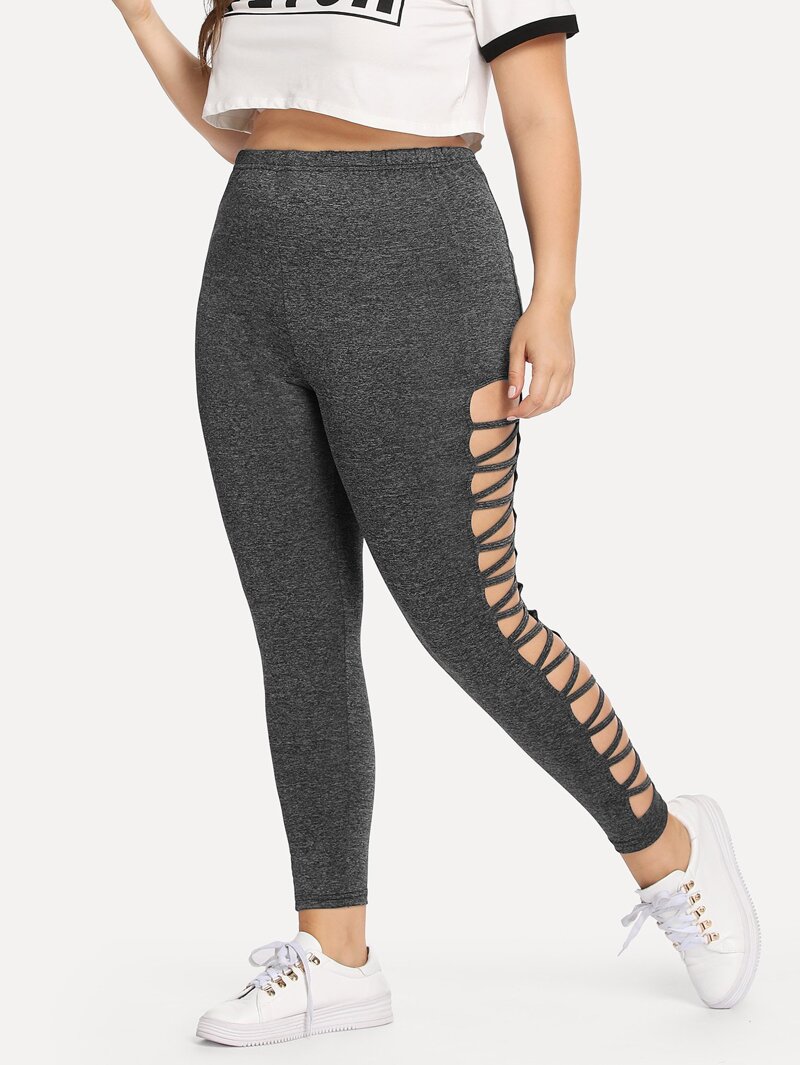 

Plus Cut Out Side Leggings, Grey