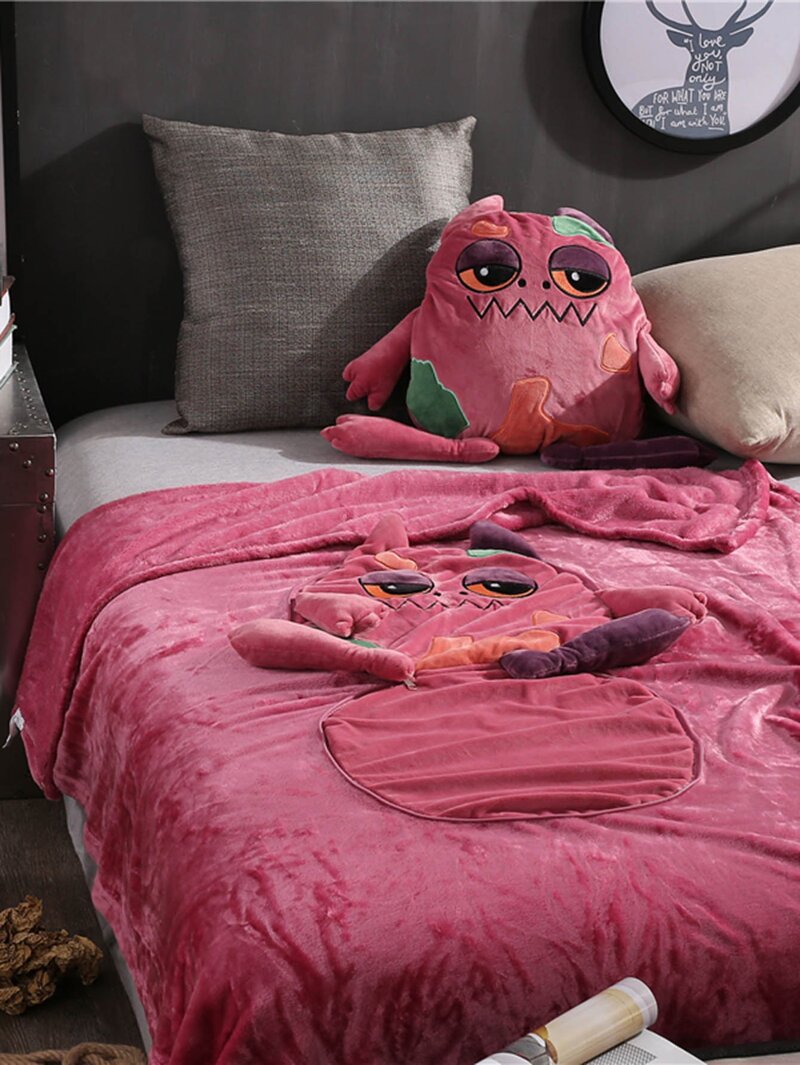 

Monster Print 2 in 1 Blanket Cushion 1 PC, Red