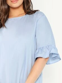 SHEIN 大碼荷葉袖拼接下擺連衣裙 - 淺藍色 - 查看 4