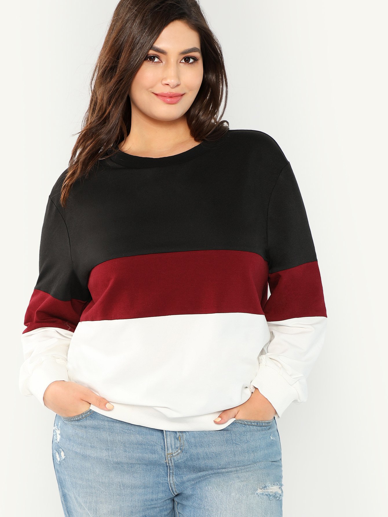 plus drop shoulder cut and sew sweatshirt -shein(sheinside)