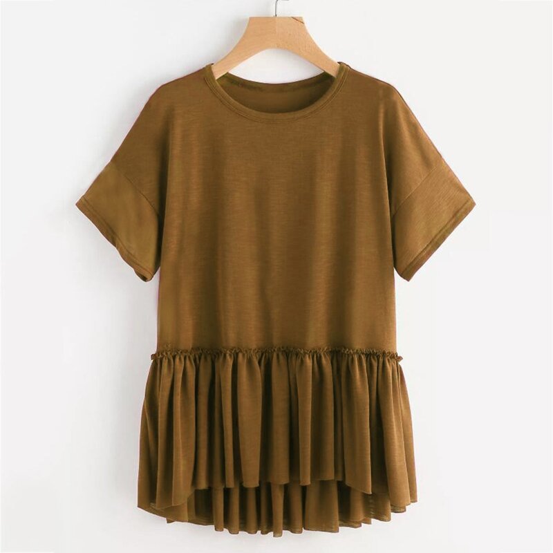 

Ruffle Dip Hem Top, Brown