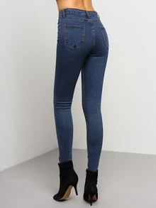 Pantalón skinny bolsillos denim -azul - Azul Marino - Ver 5
