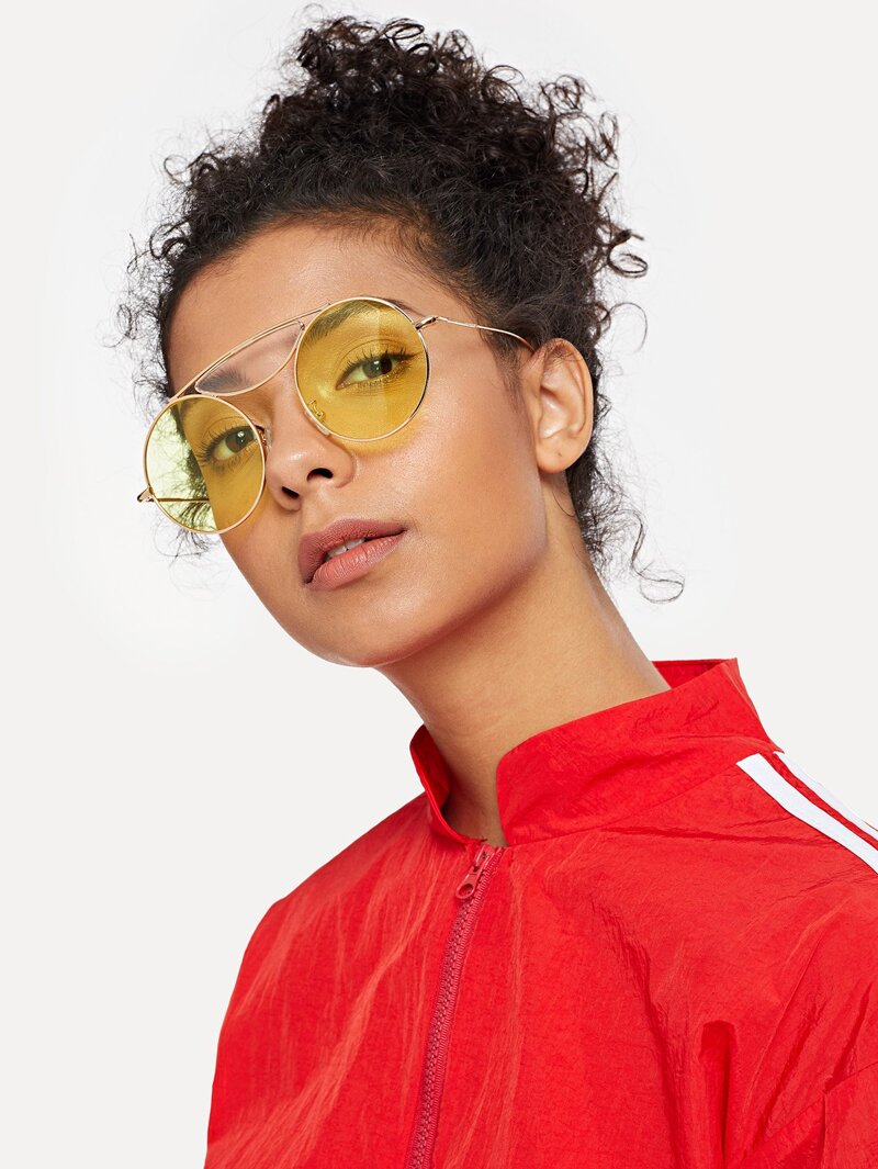 

Top Bar Round Lens Sunglasses, Yellow
