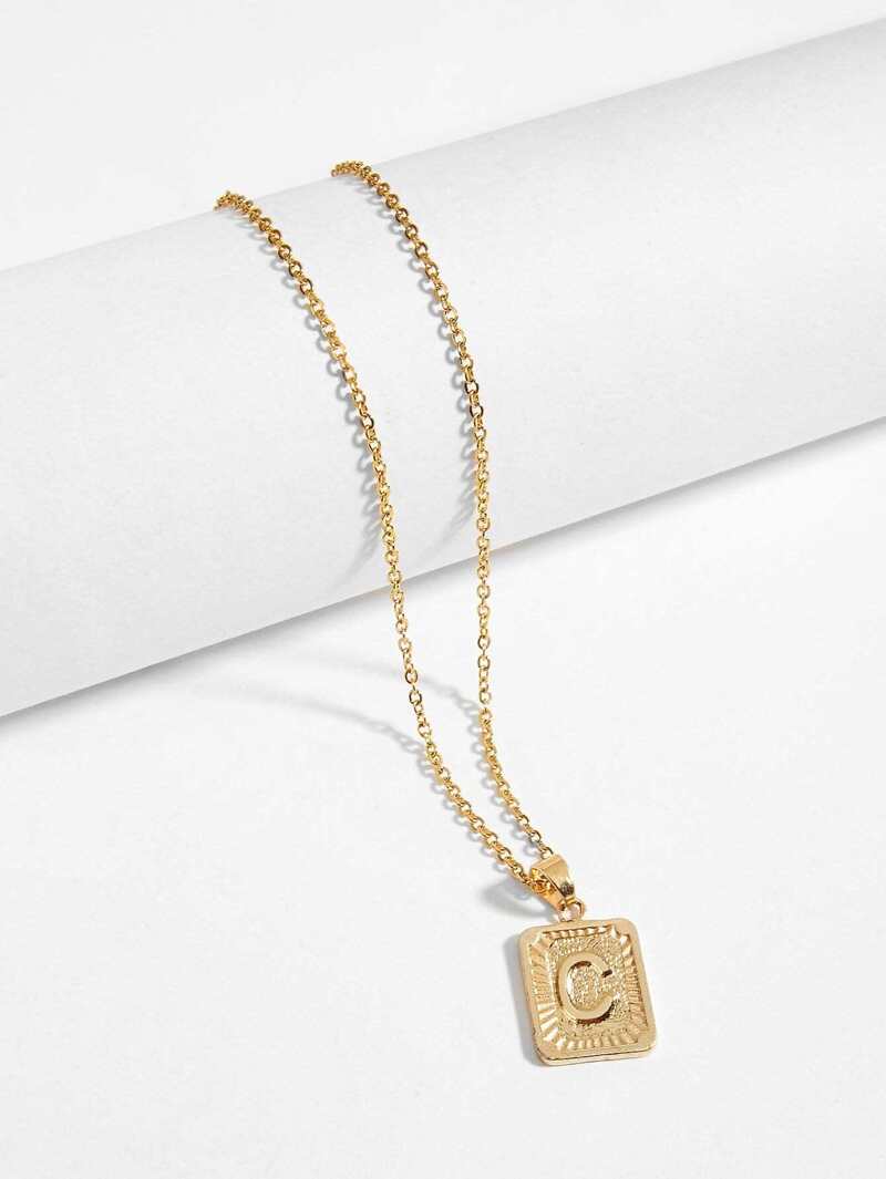 

Men Letter Engraved Pendant Necklace, Gold