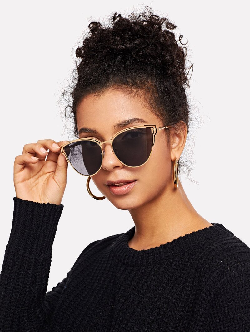 

Flat Lens Cat Eye Sunglasses, Grey