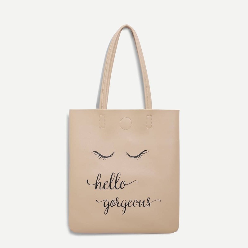 

Slogan Print Tote Bag, Apricot