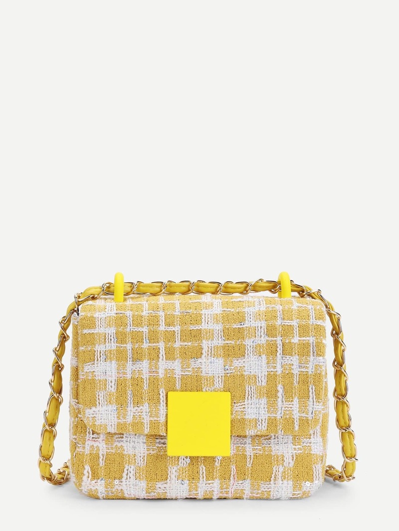 

Plaid Flap Crossbody Chain Bag, Yellow