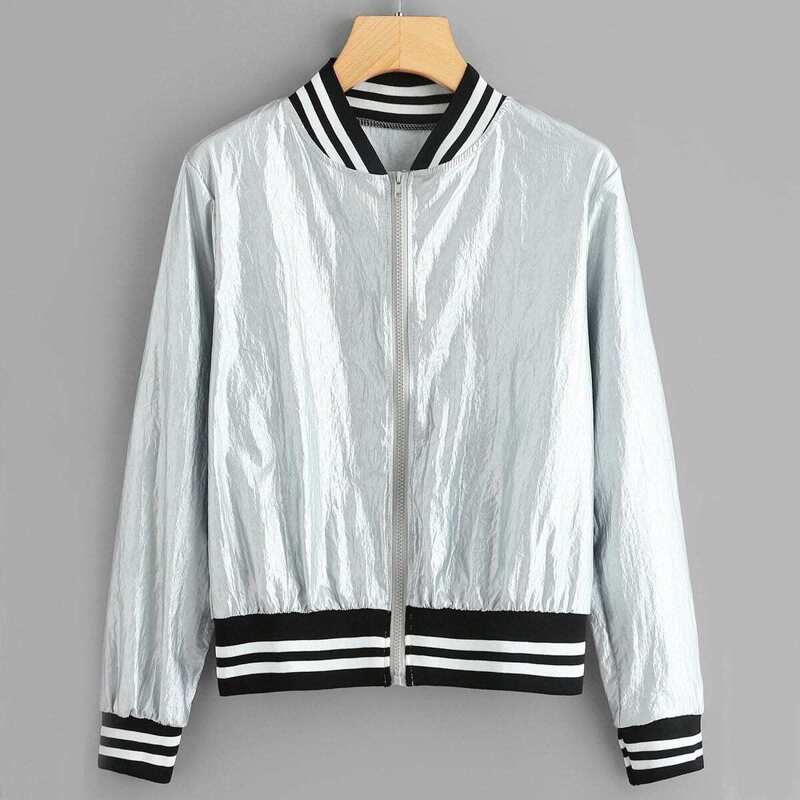 

Contrast Striped Zip Up Jacket, Grey