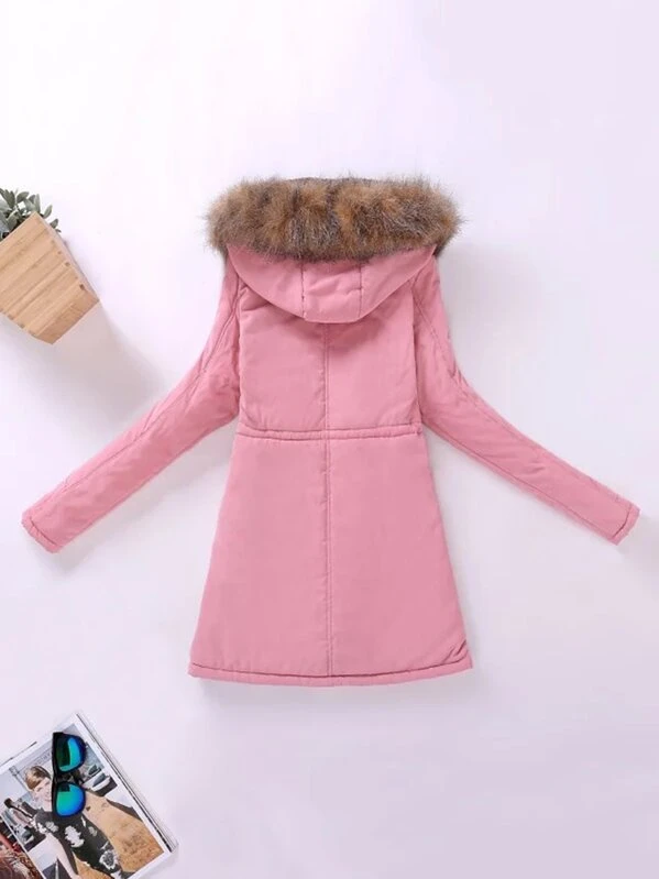 contrast lined faux fur hood parka coat