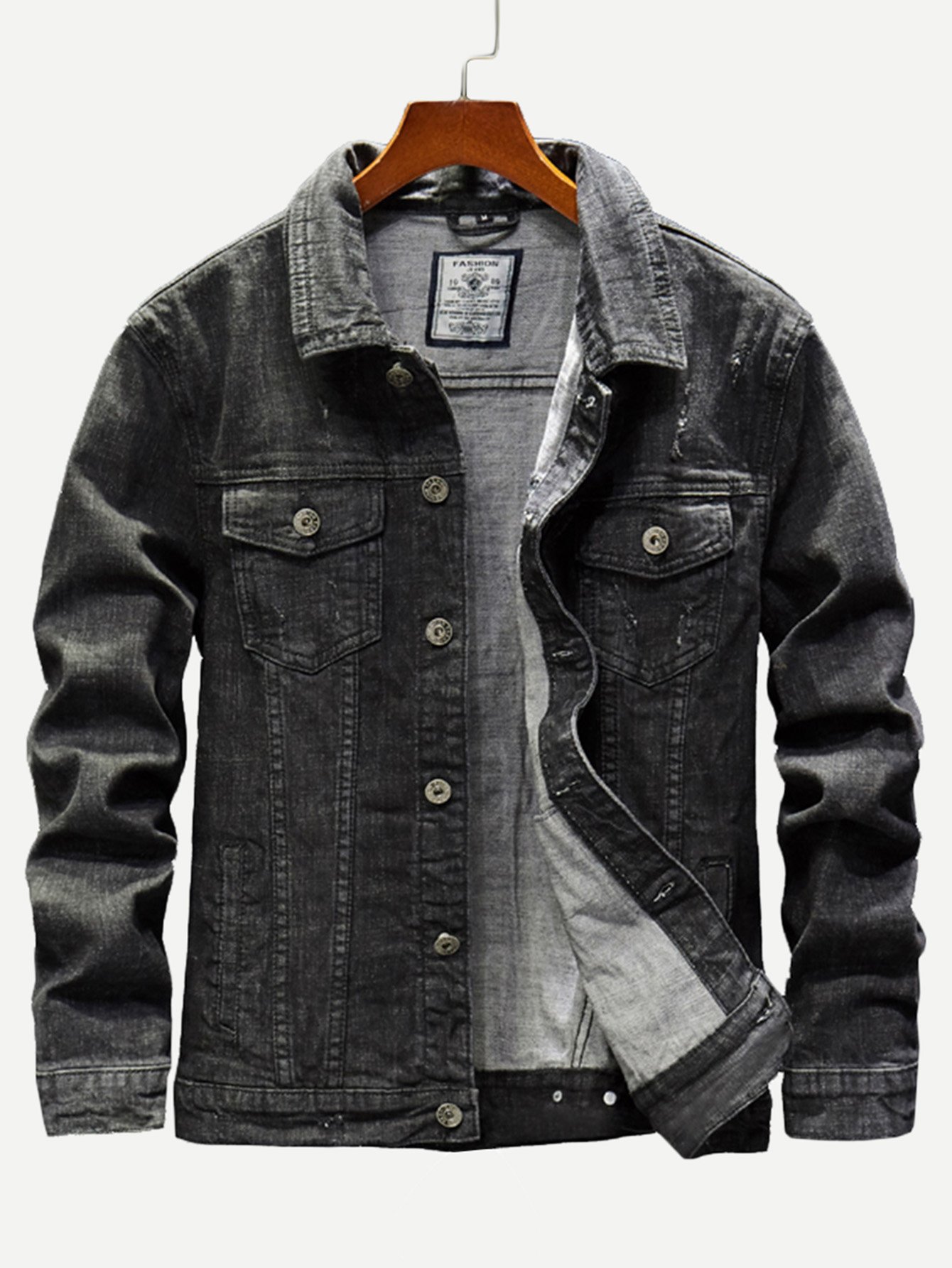Men Pocket Decoration Wash Denim Jacket