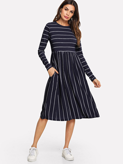 SHEIN Mixed Striped Smock Dress