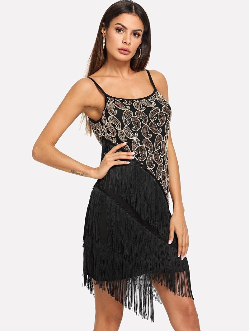 Robe Caraco Franges Paillettes À Avec SpMUzqV