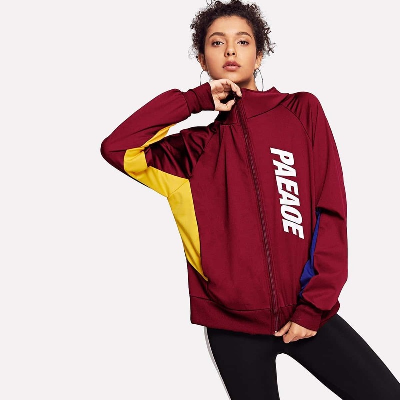 

Color Block Letter Print Jacket, Burgundy