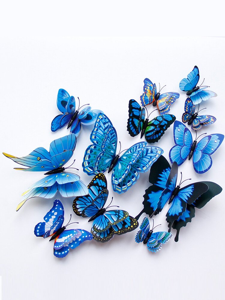 12 piezas de decoración de pared de mariposa 3D, pegatina de mariposa de arte de pared extraíble, para decoración del hogar - Multicolor - Añade 4