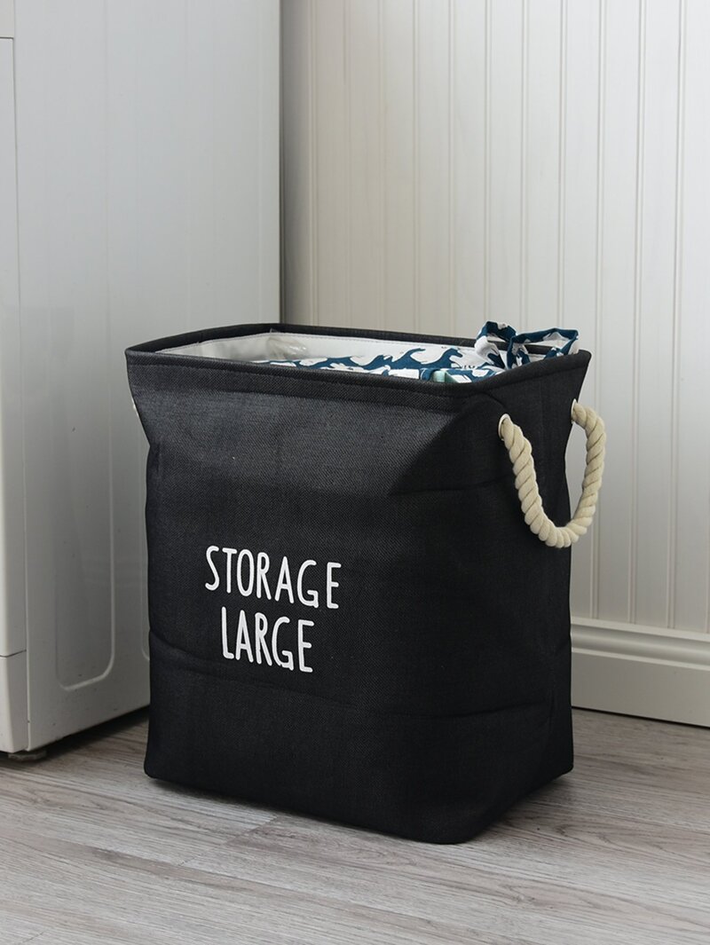 

Slogan Print Storage Basket, Black