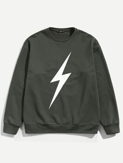 Men Crew Neck Lightning Print Pullover