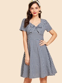 Bow Tied Front Gingham Dress