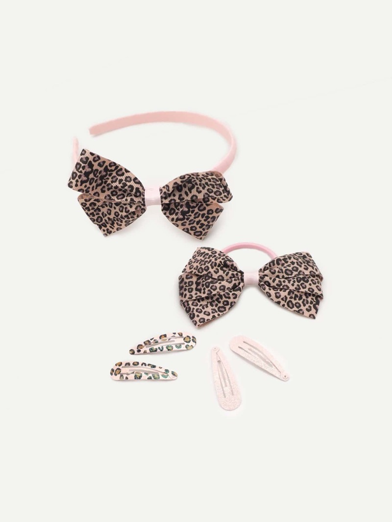 

Girls Bow Decorated Leopard Hair Accessories Set 6pcs, Multicolor