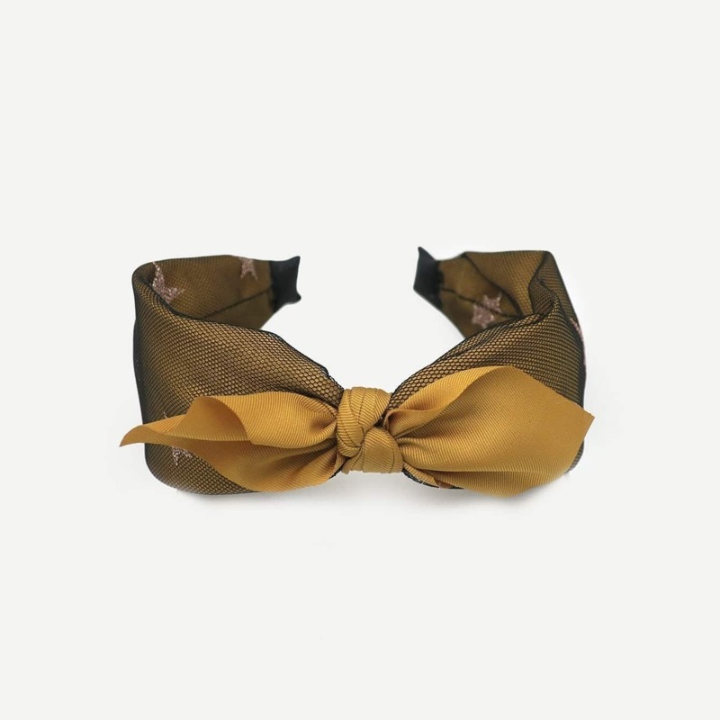

Star Pattern Bow Decorated Mesh Overlay Headband, Yellow