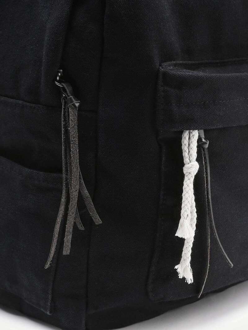 

Black Zipper Front Canvas Backpack