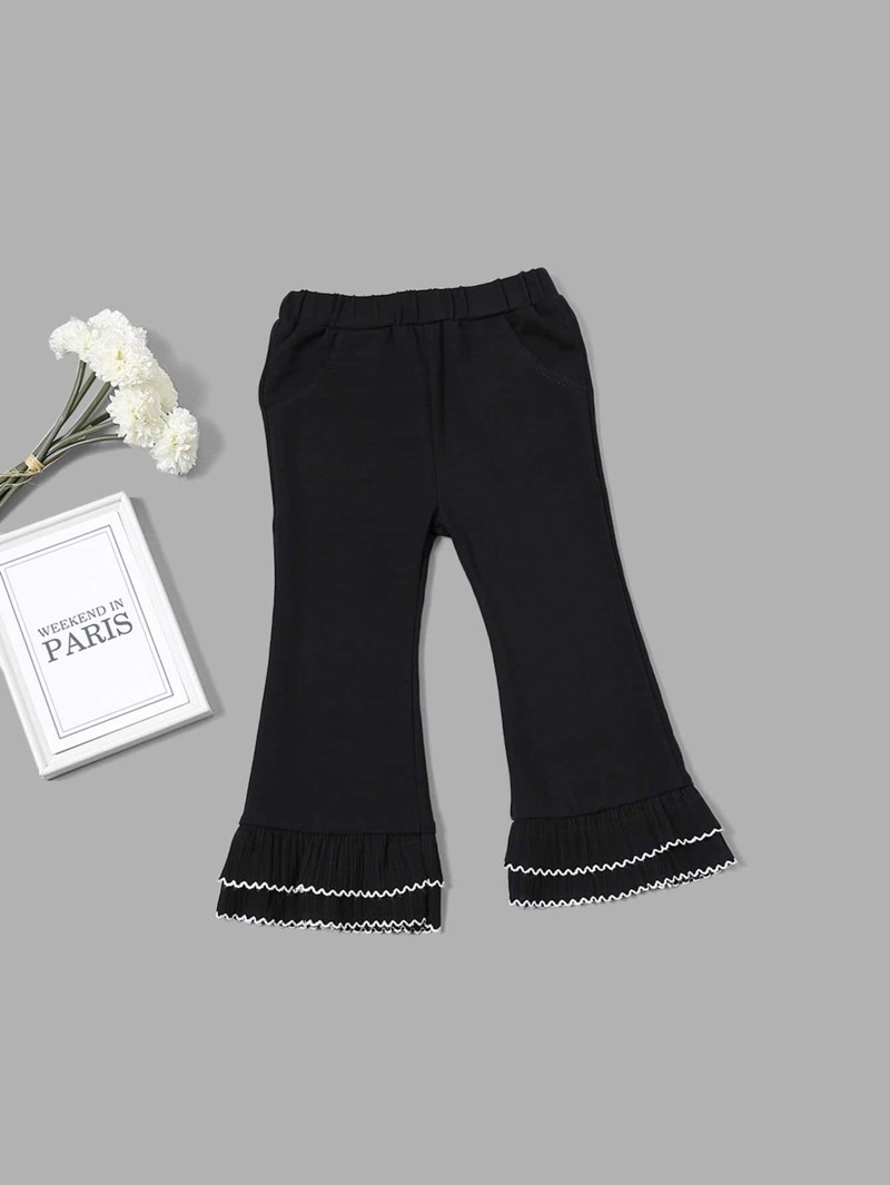 

Girls Ruffle Hem Flare Leg Pants, Black