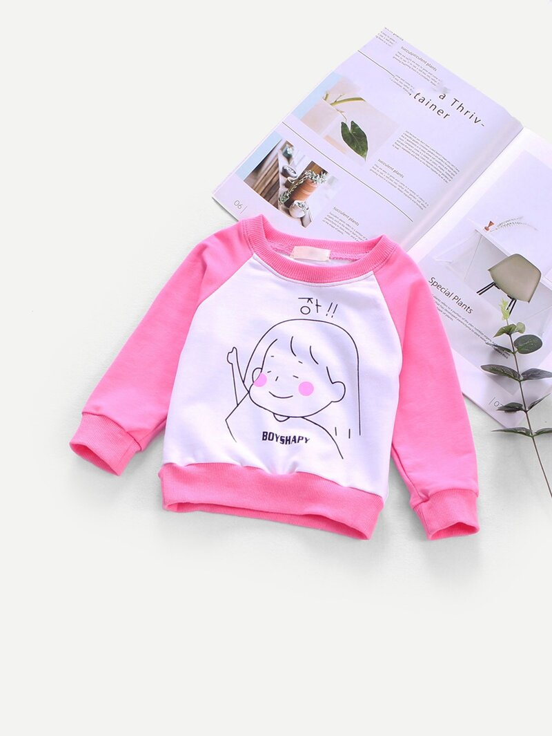 

Girls Contrast Raglan Sleeve Figure Print Sweatshirt, Multicolor