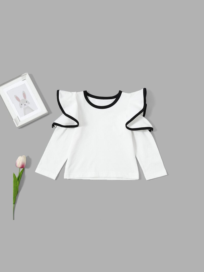 

Girls Ruffle Sleeve Solid Tee, White